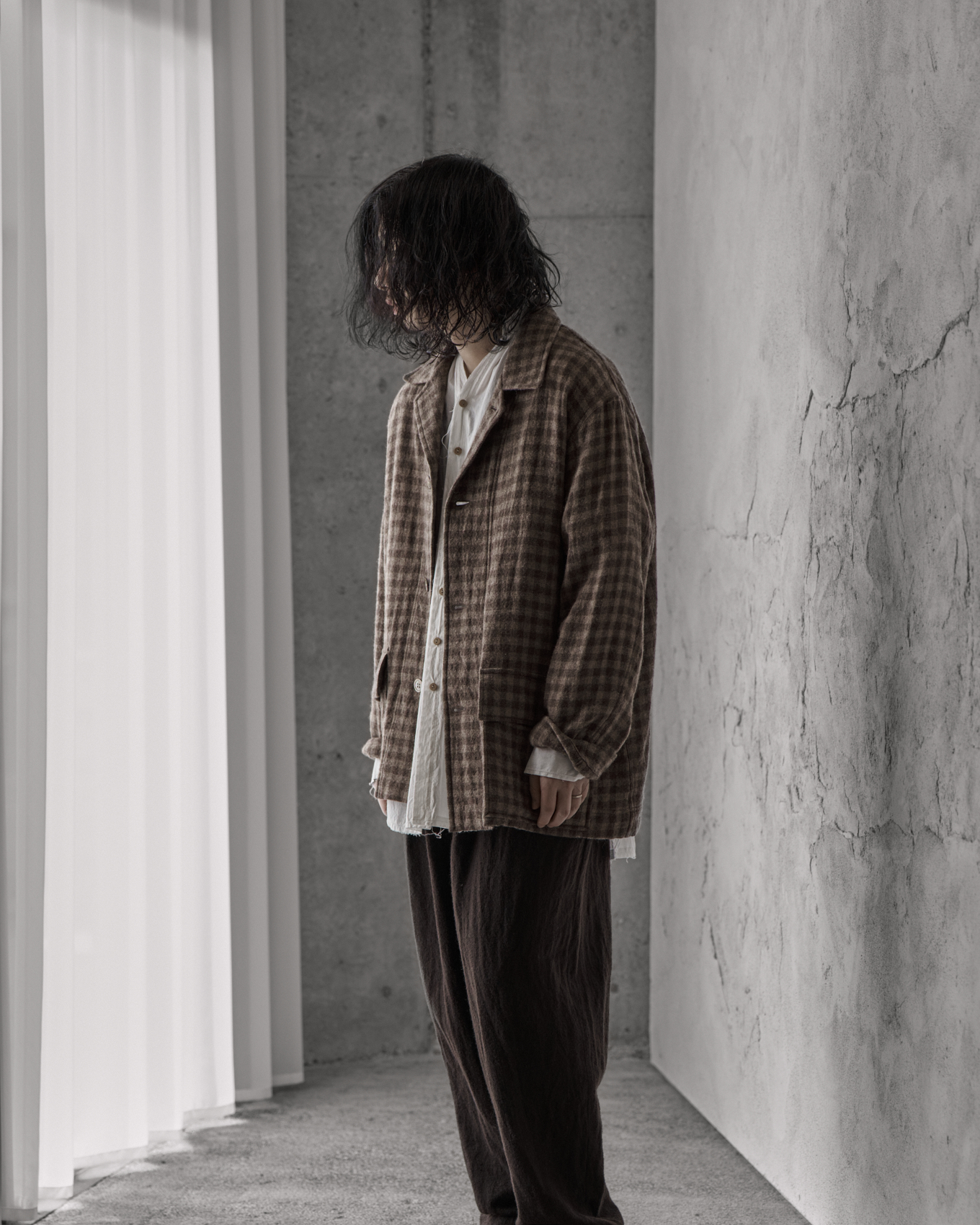BLACKBIRD / 3 Buttons Shirt Jacket (Brown Check) | twelve