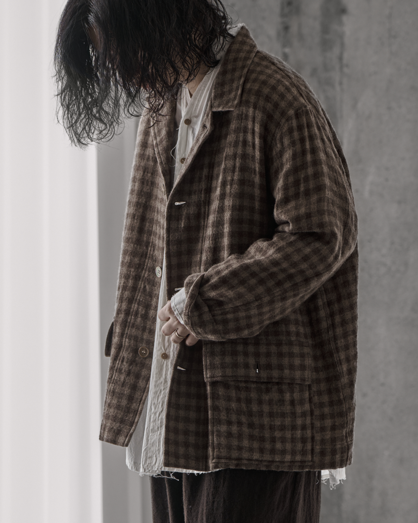 24SS/折って折ってSHIRTJKT/ジャケット/3/ウール/ブラウン BLACKBIRD / 3 Buttons Shirt Jacket (Brown Check) | twelve