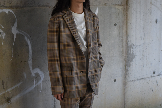 Wool Serge Check Jacket & Narrow Slacks-