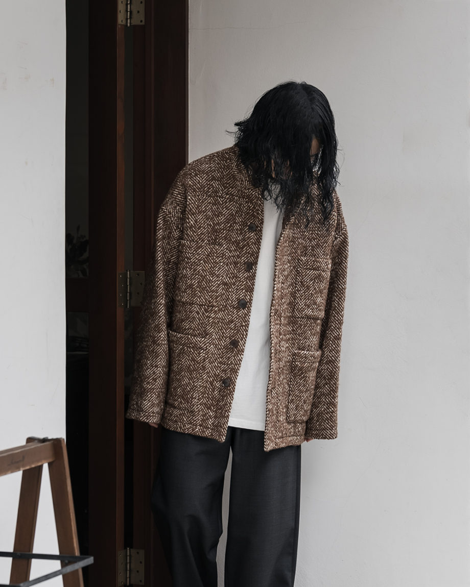 AURALEE -Wool Alpaca Blouson, Light Tweed Shirts, Tweed Jacket 