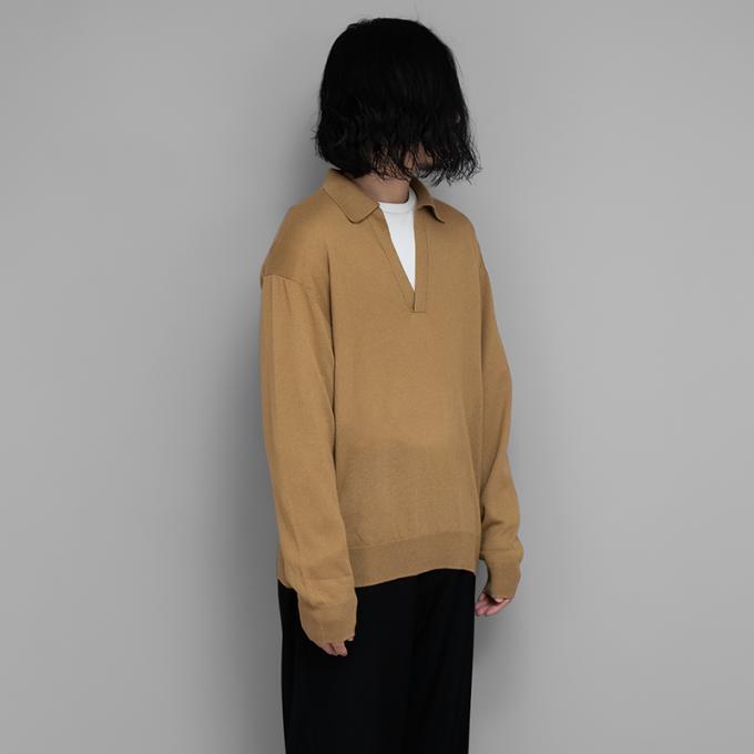 AURALEE / Super Fine Cashmere Silk Knit Skipper Polo (Camel) | twelve