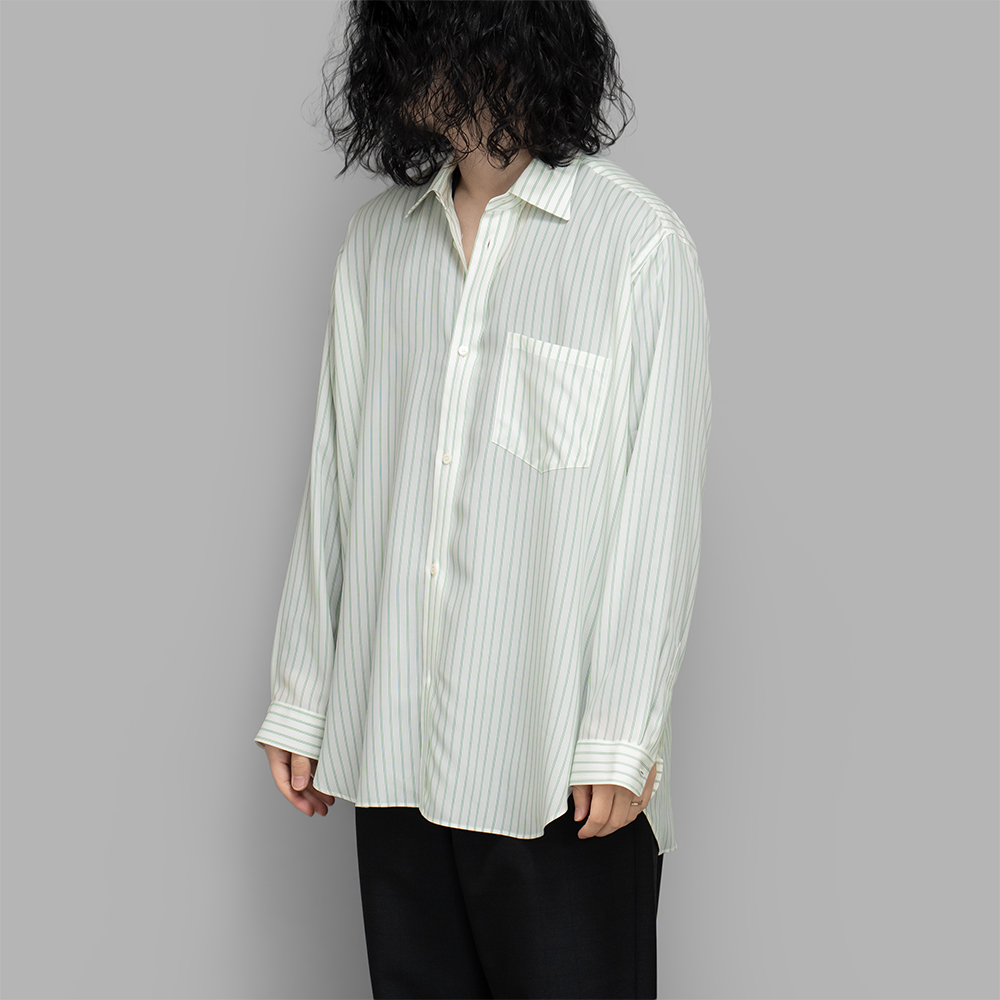 ENCOMING / Classic Long Sleeve Shirt (White×Green)