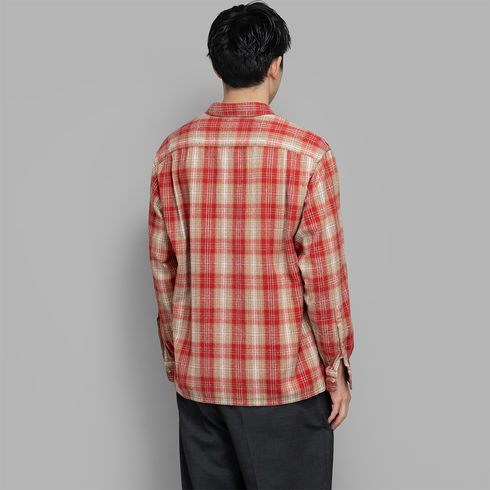 A.PRESSE / Vintage Cotton Silk Nep Twill Check Shirt (Red) | twelve