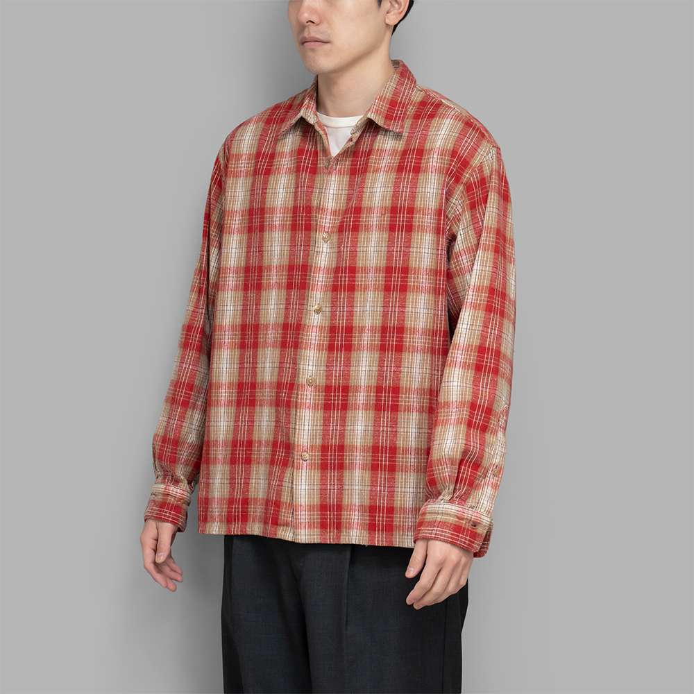 A.PRESSE / Vintage Cotton Silk Nep Twill Check Shirt (Red) | twelve