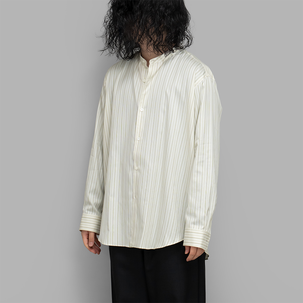 AURALEE / Cotton Silk Stripe Stand Collar Shirt (Ivory Stripe)