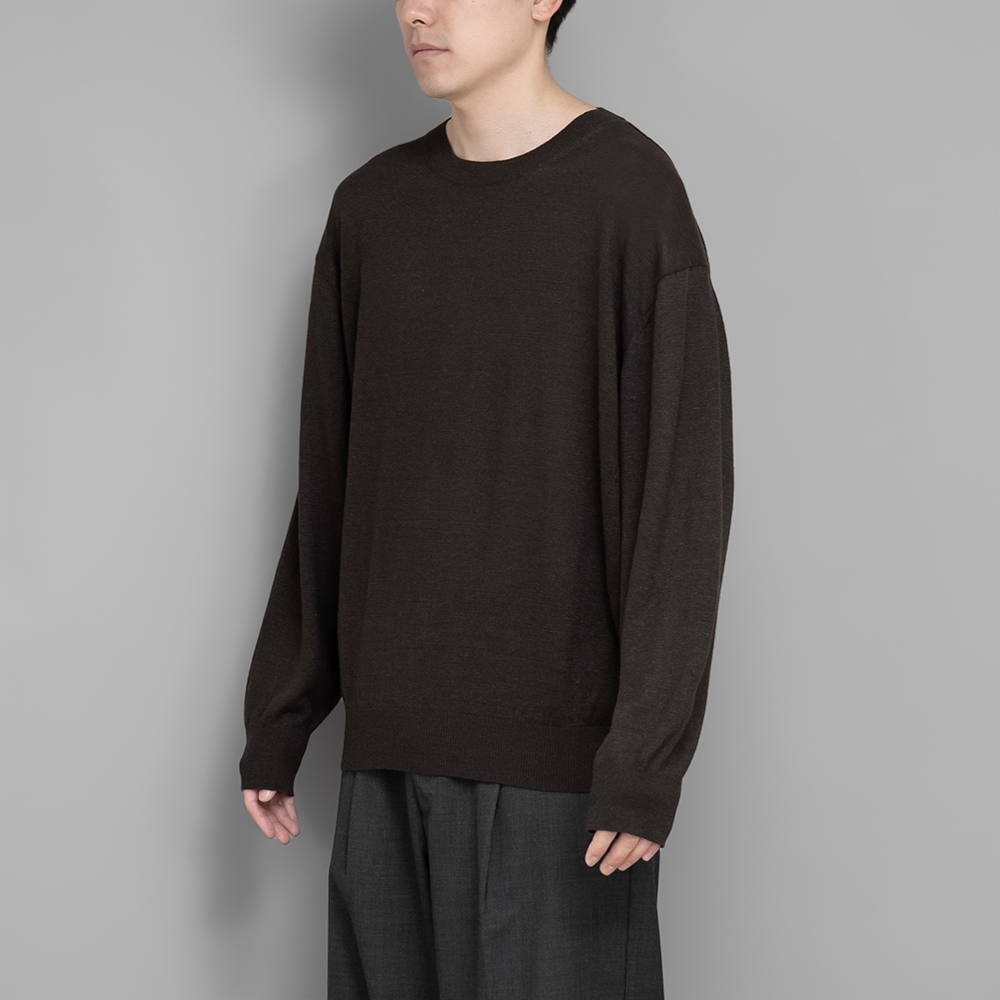 WIRROW / Linen Silk Knit Pullover (Dark Brown)