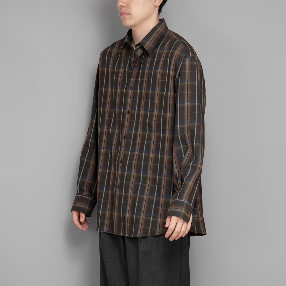 AURALEE / Super Light Wool Check Shirt (Dark Brown Check)