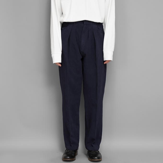 FARAH / Two Tuck Wide Tapered Pants (Cotton Linen Twill-Navy)