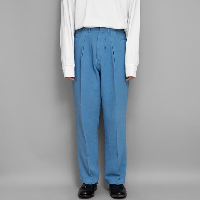 FARAH / Two Tuck Wide Tapered Pants (Cotton Linen Twill-Light Blue