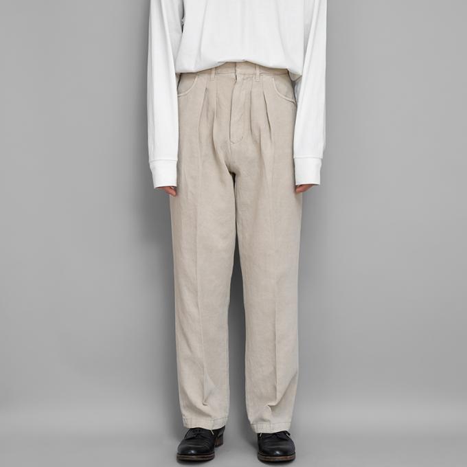 FARAH / Two Tuck Wide Tapered Pants (Cotton Linen Twill-Beige)