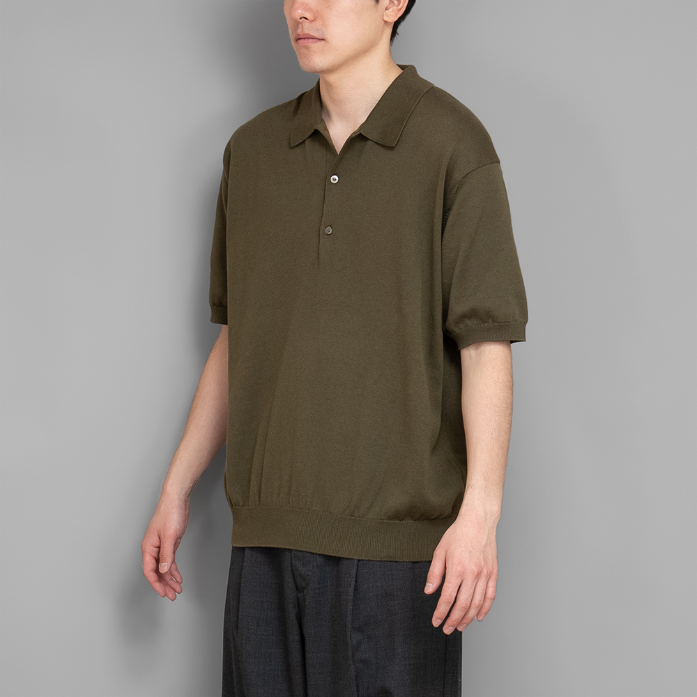 A.PRESSE / Cotton Knit S/S Polo Shirts (Olive)
