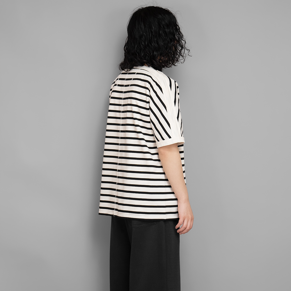 ANSNAM / ボートネックTシャツ (White × Black) | twelve