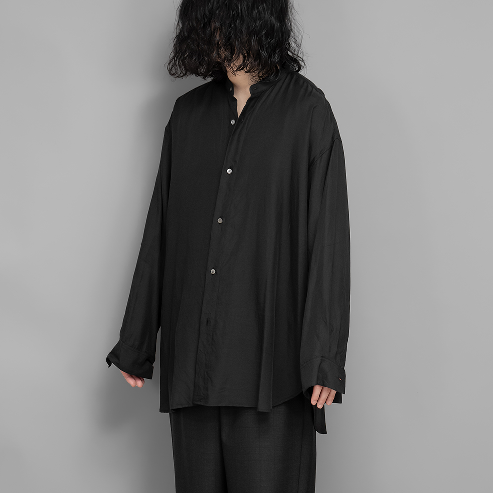 WIRROW / Cupro Cotton Stand Collar Shirt (Black)