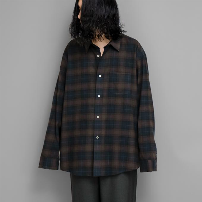 stein / Oversized Cotton Flannel Shirt (Dark Navy Check)