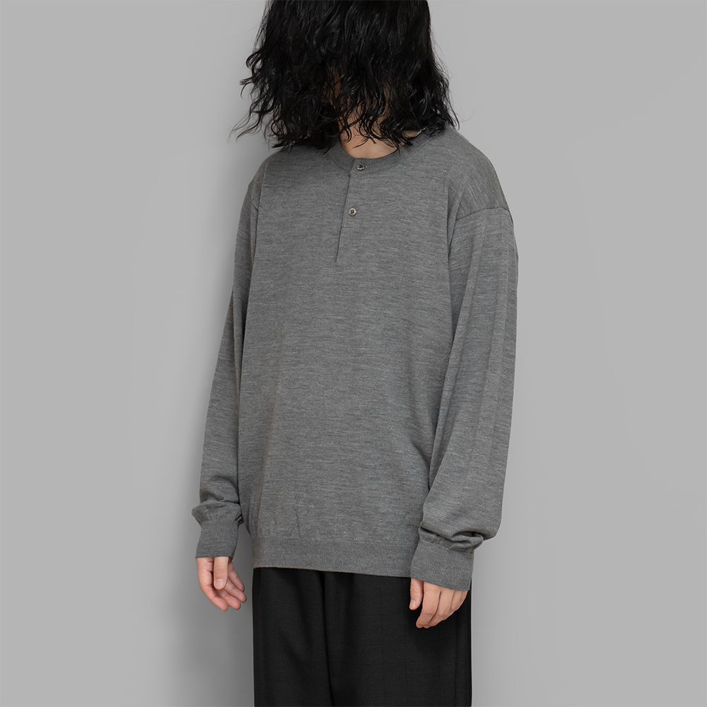 A.PRESSE / Wool Knit Henley Neck Sweater (Top Gray)