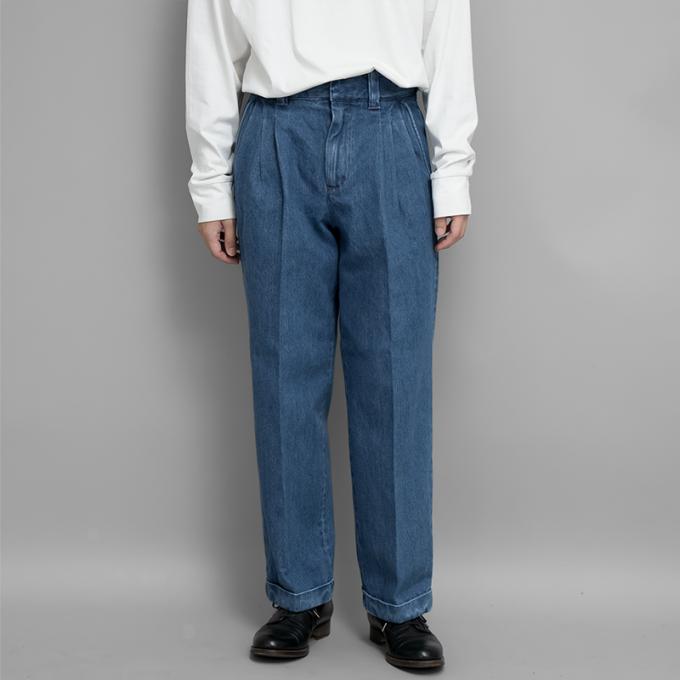 【SALE】FARAH /  Three Tuck Wide Pants (Denim-Blue)