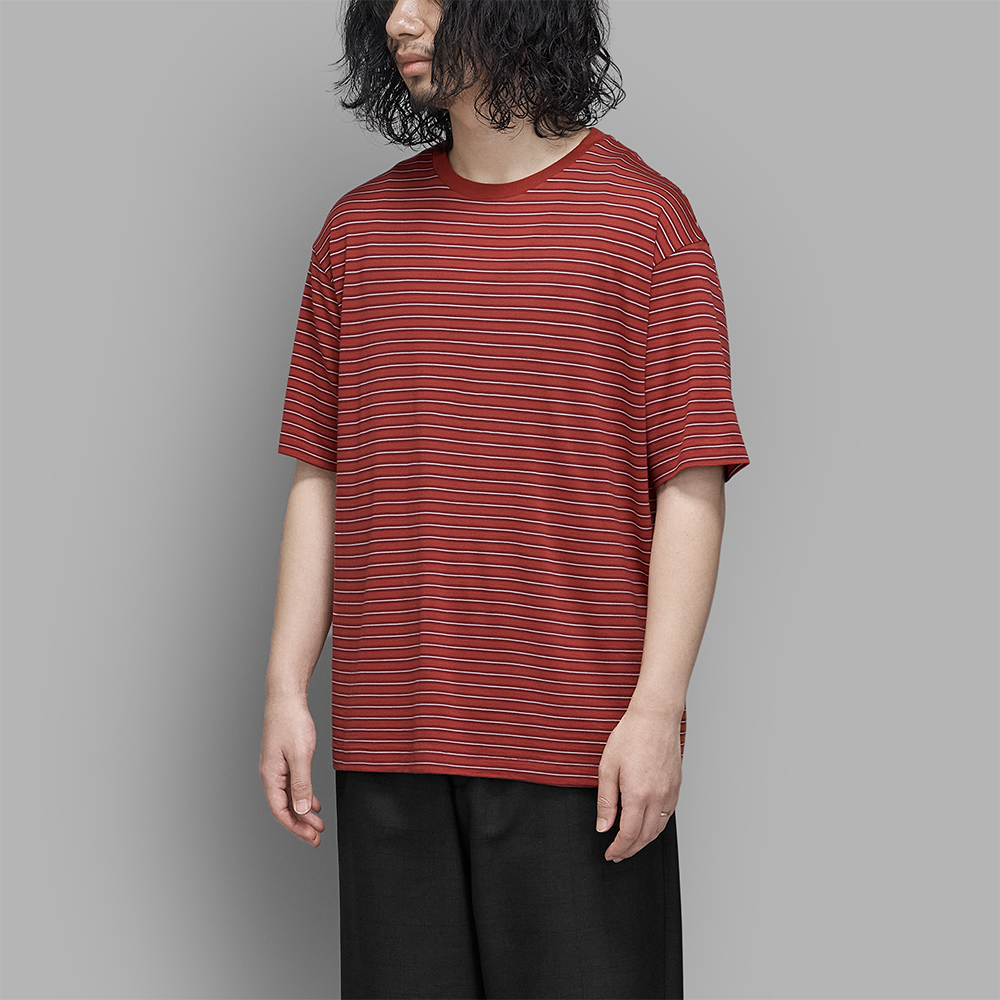 AURALEE / Soft Smooth Wool Stripe Jersey Tee (Red Stripe)