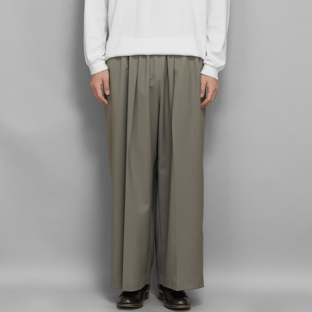 POSTELEGANT / Wool Twill Extra Wide Trousers (Greyish Sage)