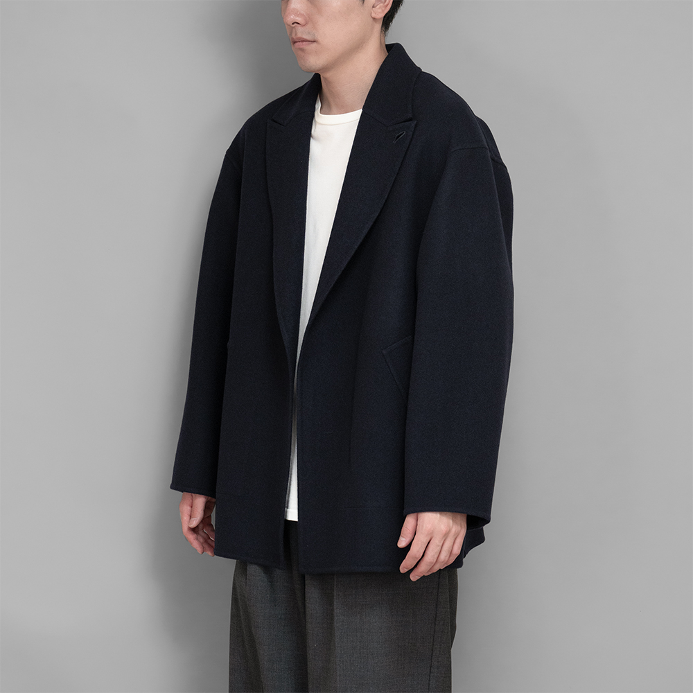 POSTELEGANT / Wool Rever Short Coat (Navy)