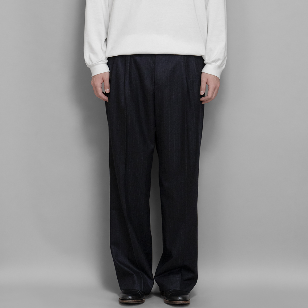 AURALEE / Wool Fulling Flannel Stripe Slacks (Top Dark Navy)