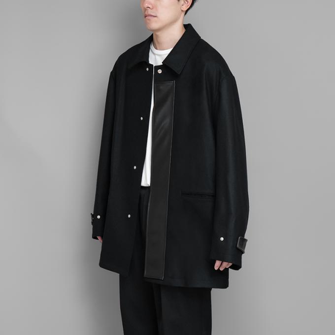 stein / Leather Fly Front Long Jacket