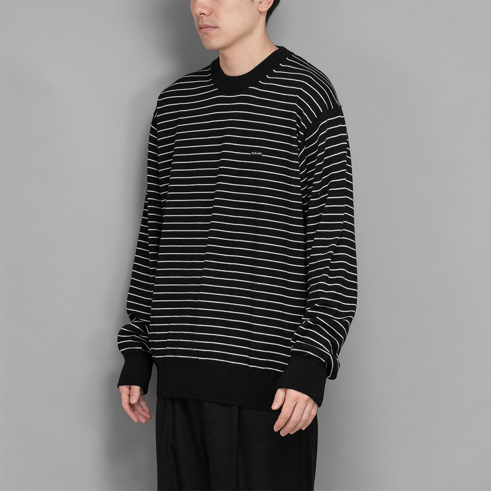 FARAH / High Gauge Striped Crewneck Sweater (Black)