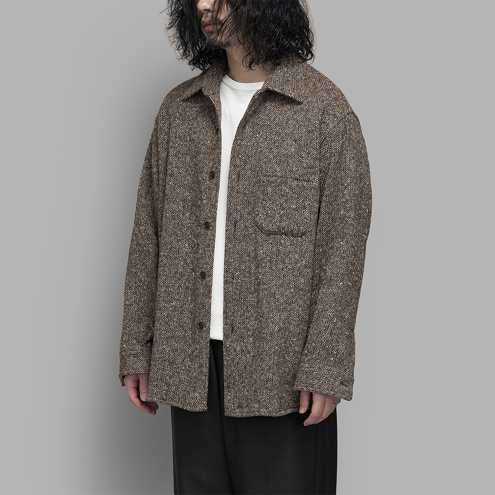 AURALEE / Homespun Tweed Shirt Blouson (Mix Brown)