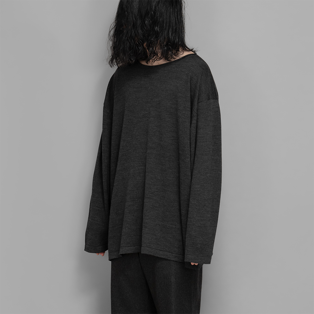 WIRROW / Boat Neck Knit Pullover (Charcoal Gray)