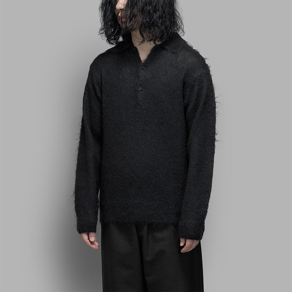 AURALEE / Brushed Super Kid Mohair Knit Polo (Ink Black) | twelve