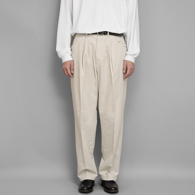 FARAH / Two Tuck Wide Tapered Pants (Brushed Cotton-Ecru)