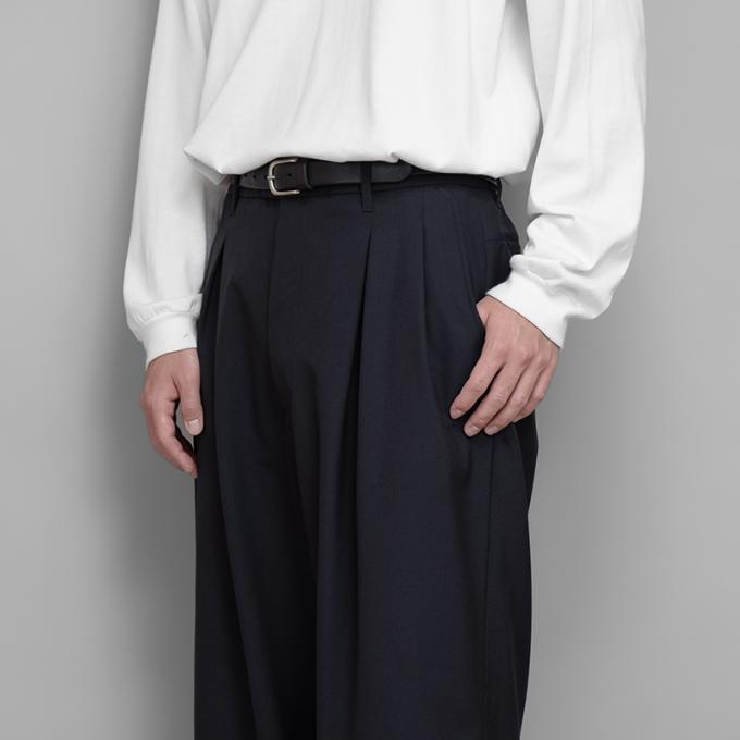 FARAH / Three Tuck Wide Pants (Wool Poplin-Navy) | twelve