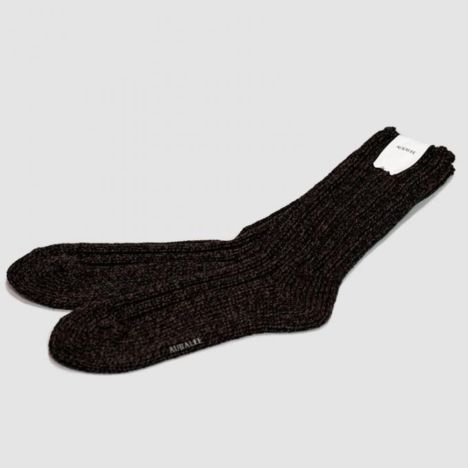 AURALEE / Wool Tweed Low Gauge Sox (Brown×Black)