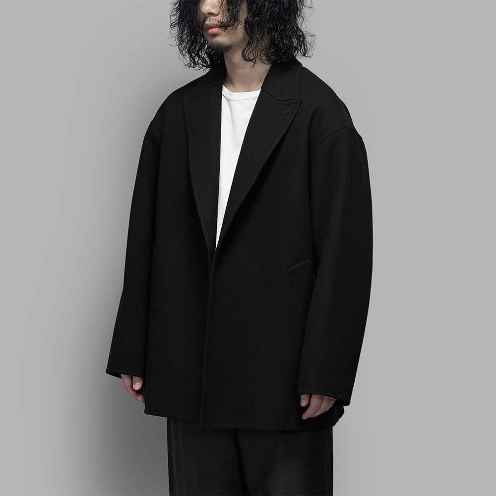 POSTELEGANT / Wool Rever Short Coat (Black)