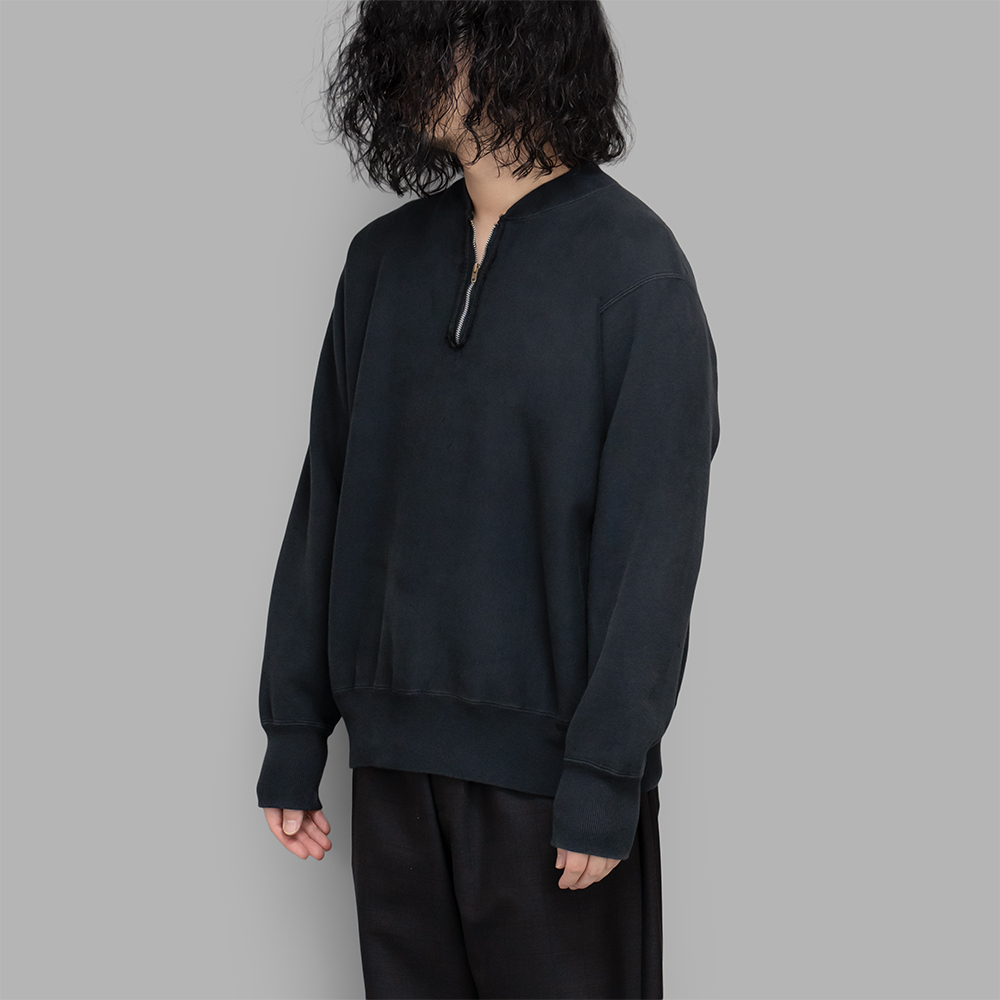 A.PRESSE / Vintage Half Zip Rib Collar Sweatshirt (Black)
