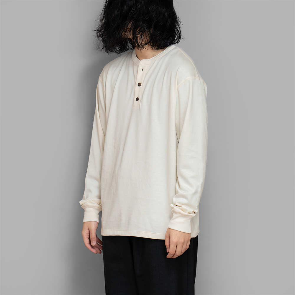 calmlence / Henley Neck LS T-Shirt (White)