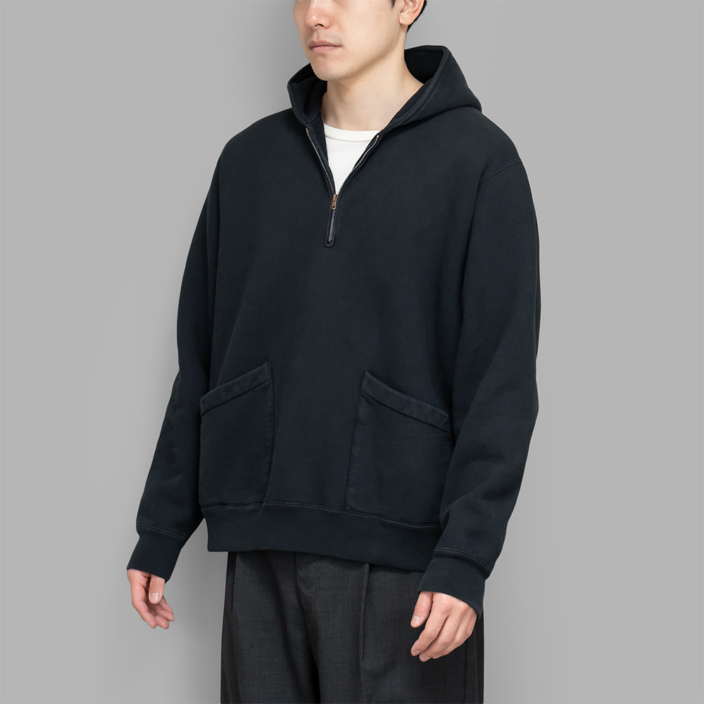 A.PRESSE / Vintage Sailor Hood Half Zip Sweatshirt (Black)