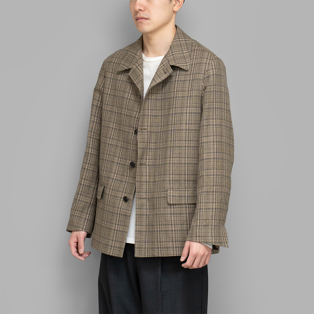 AURALEE / Silk Linen Nep Check Jacket (Dark Brown Check)