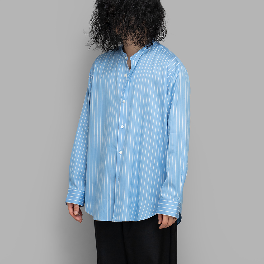 AURALEE / Cotton Silk Stripe Stand Collar Shirt (Sax Blue Stripe