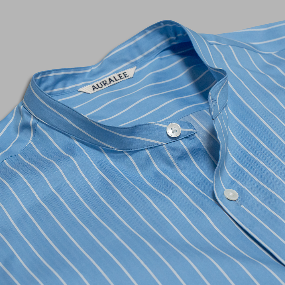 AURALEE / Cotton Silk Stripe Stand Collar Shirt (Sax Blue Stripe