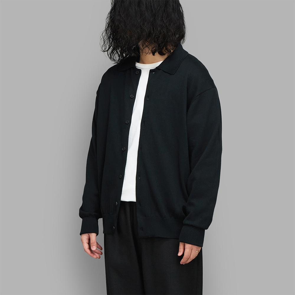 A.PRESSE / Cotton Knit Polo Collar Cardigan (Black)
