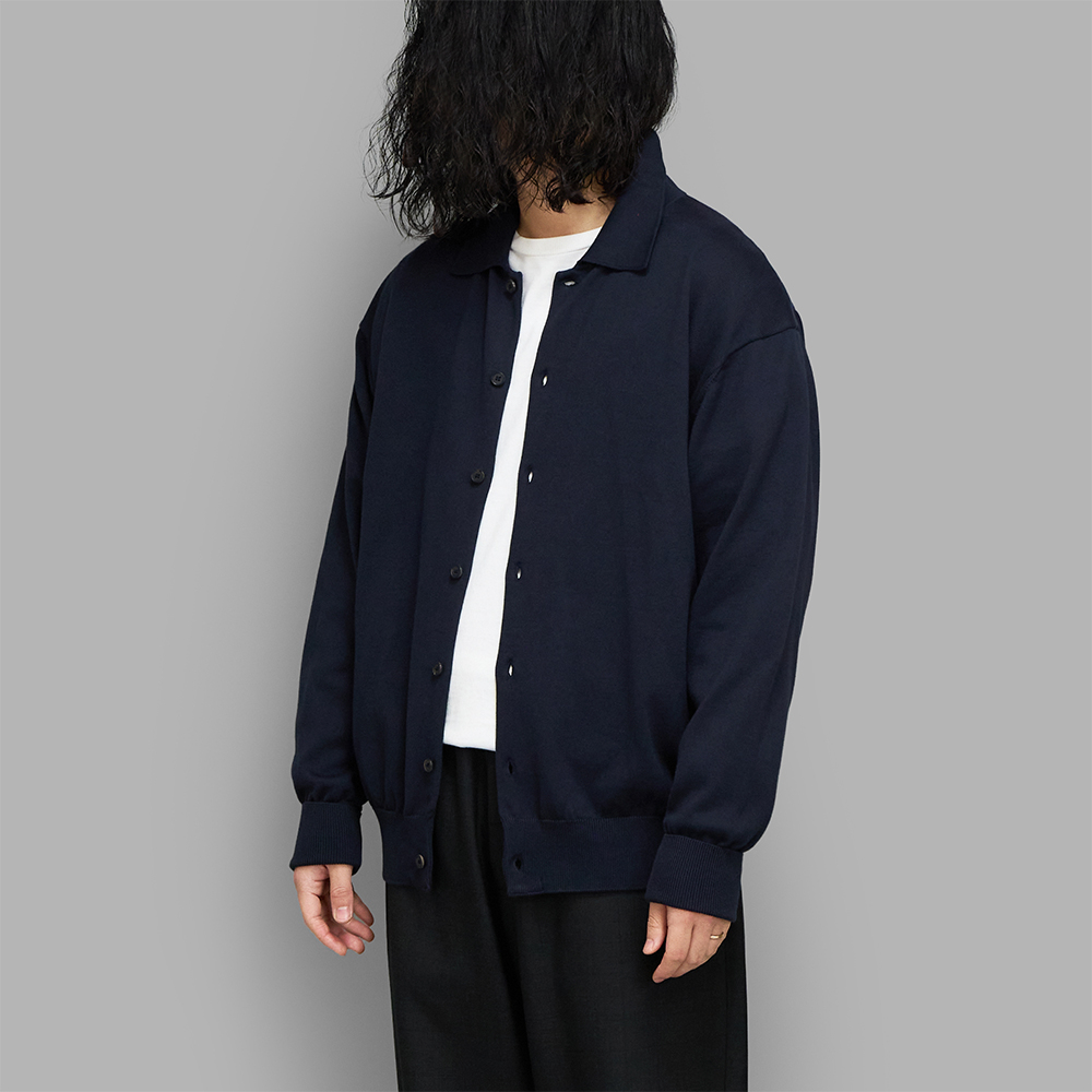 A.PRESSE / Cotton Knit Polo Collar Cardigan (Navy)