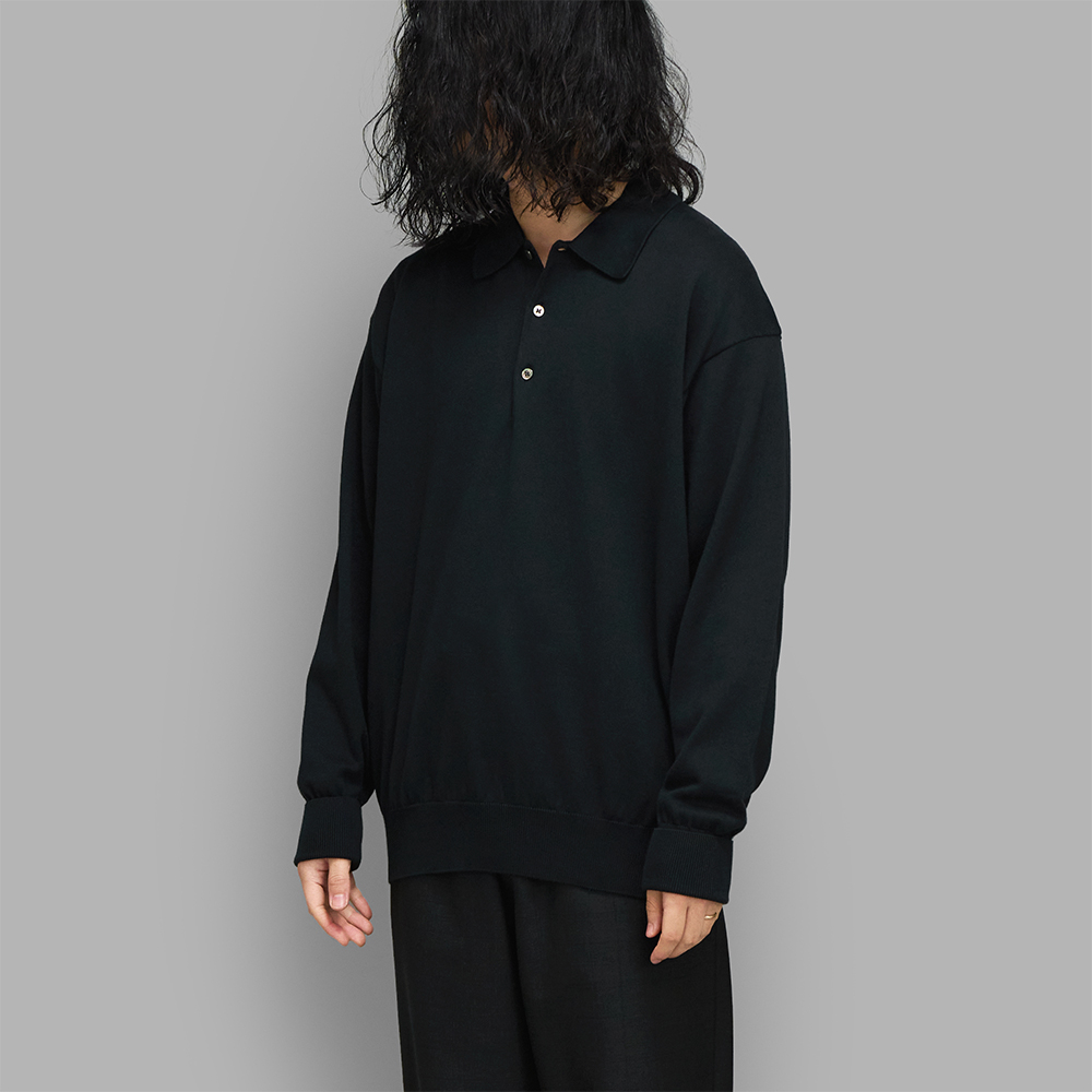 A.PRESSE / Cotton Knit L/S Polo Shirt (Black) | twelve