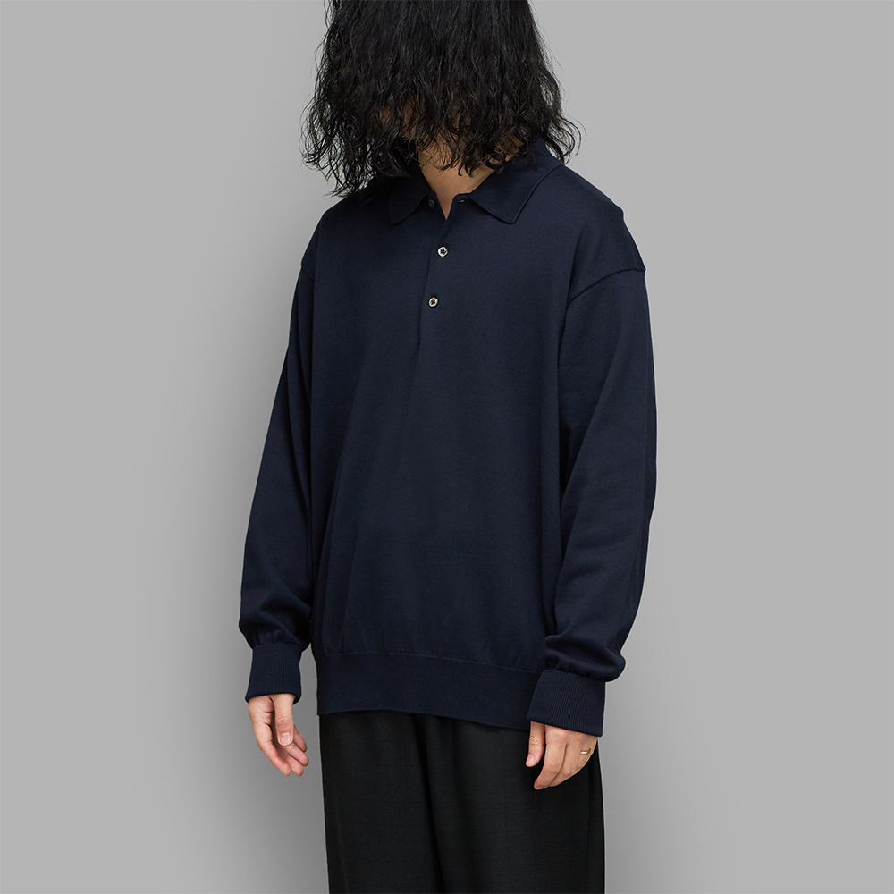 A.PRESSE / Cotton Knit L/S Polo Shirt (Navy)