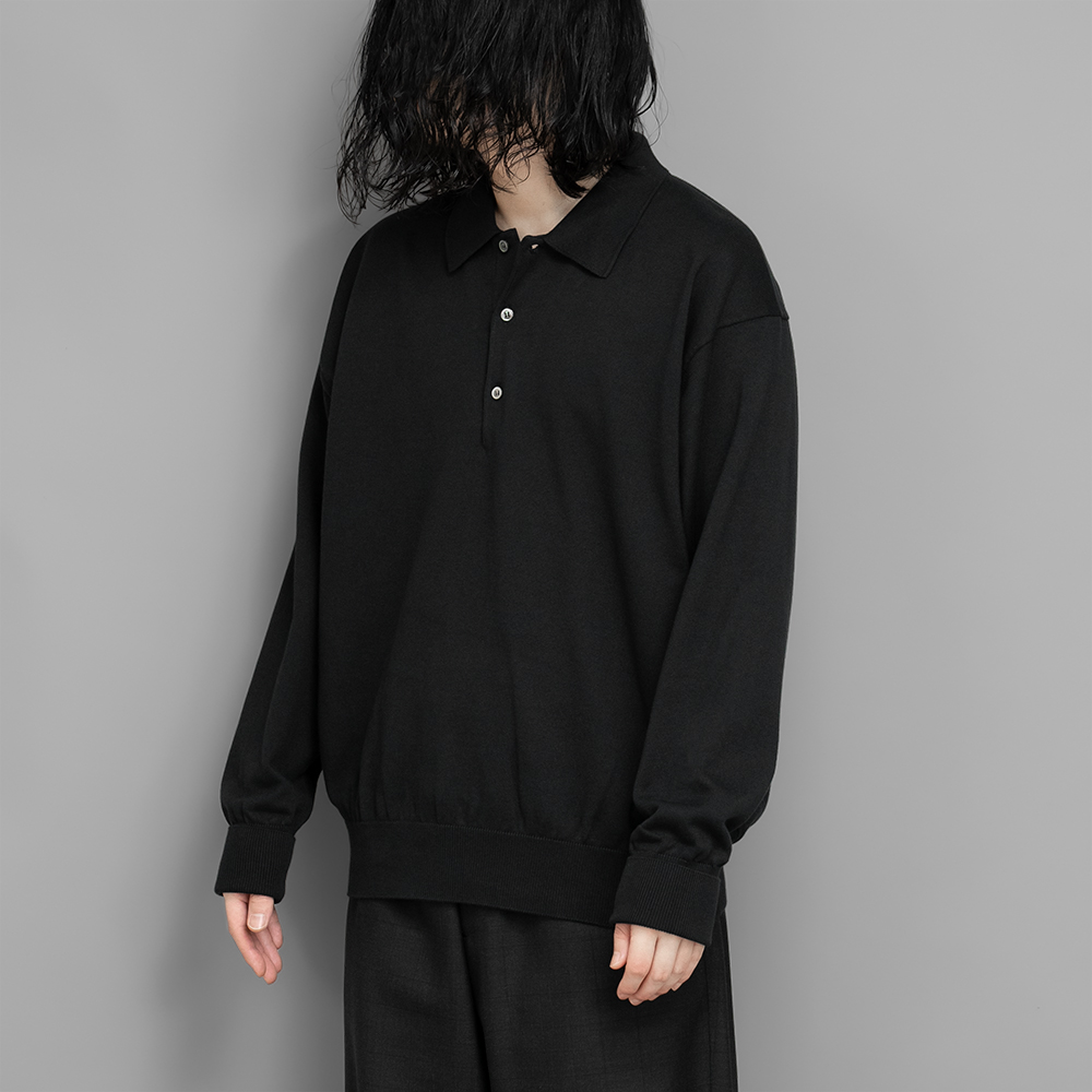 A.PRESSE / Cotton Knit L/S Polo Shirts (Black) | twelve