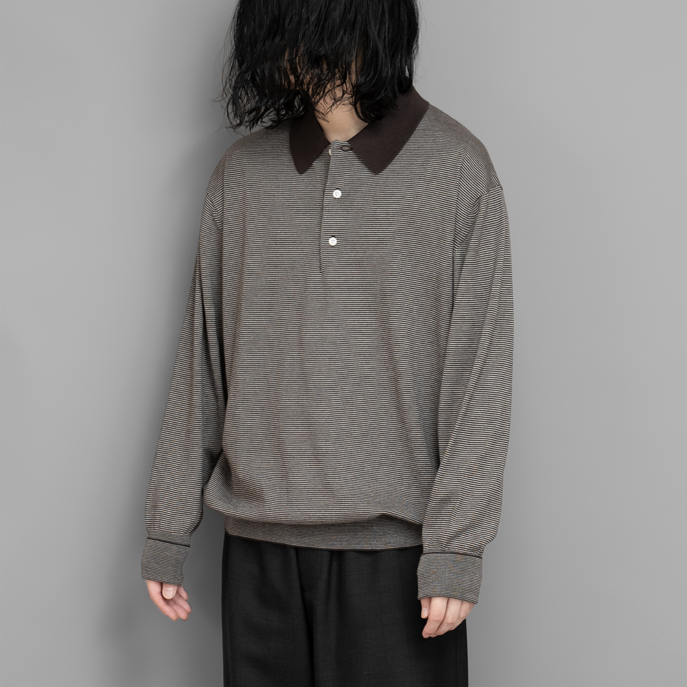 A.PRESSE / High Gauge L/S Striped Polo Shirts (Brown × Ecru)