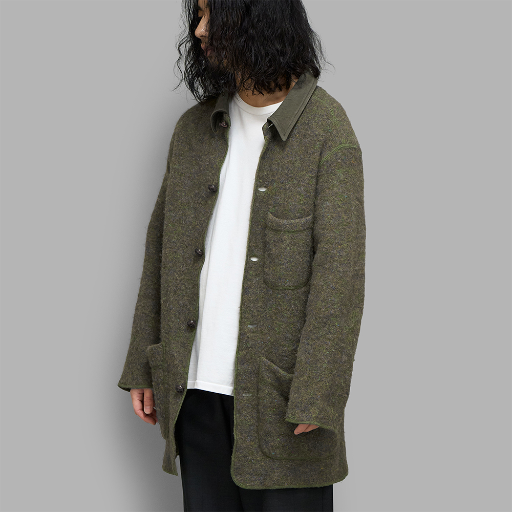 USED / Leather Collar Mix Knit Cover All