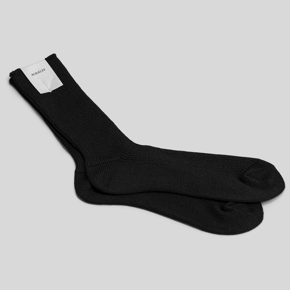 AURALEE / Cotton Cashmere Low Gauge Socks (Black)