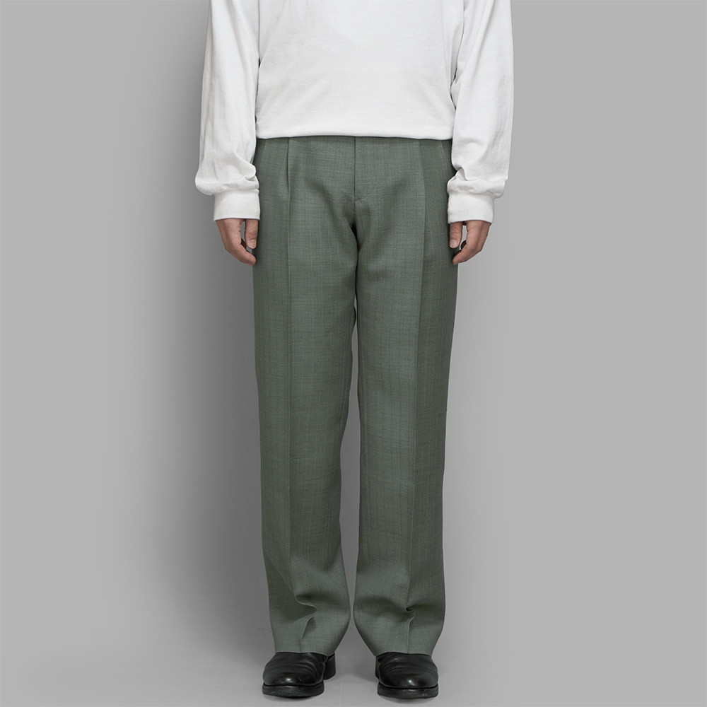 AURALEE / Bluefaced Wool Two-Tuck Slacks (Khaki Gray Stripe)