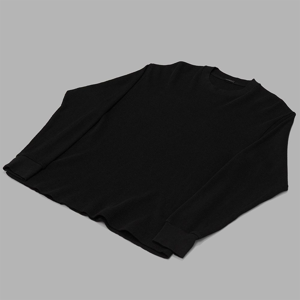 COMOLI / コットンワッフル 長袖Tシャツ (Black)
