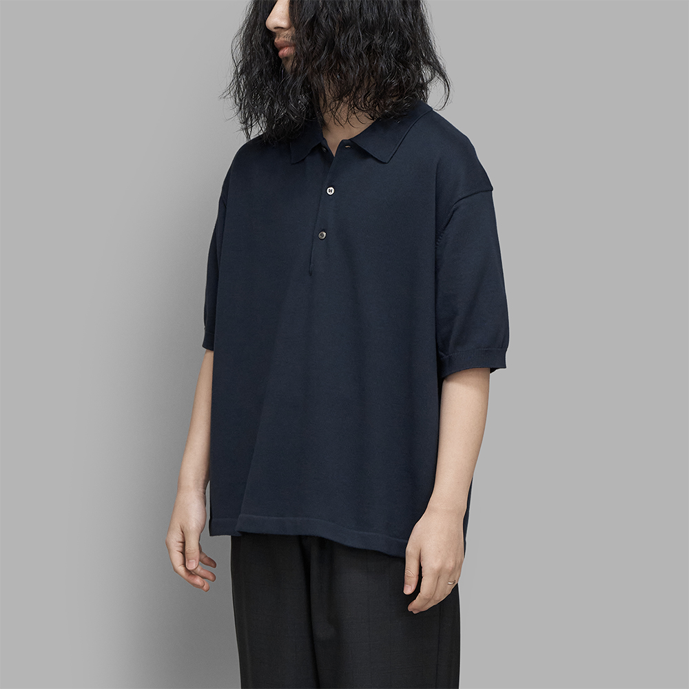 A.PRESSE / Cotton Knit S/S Polo Shirt (Navy)